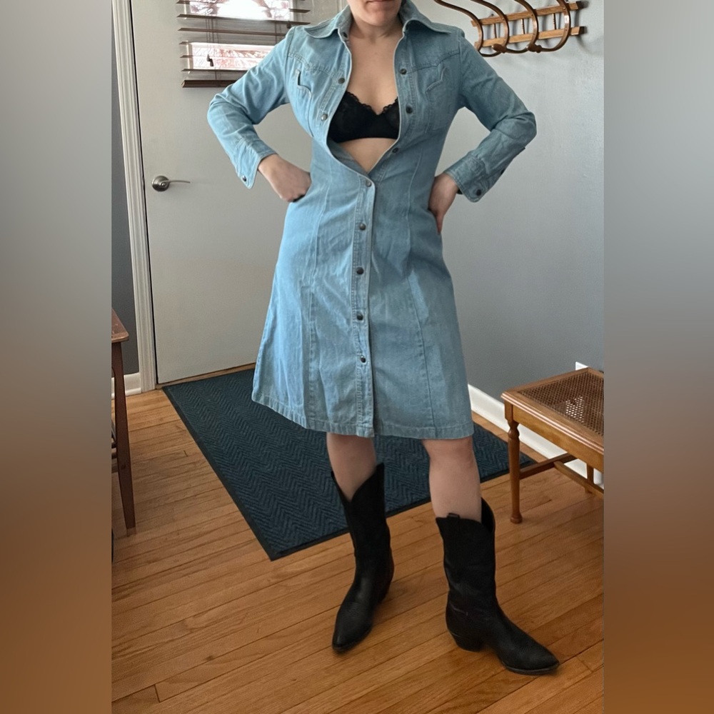 FoxMoor 1970s Light Wash Denim Western Dress Size 9